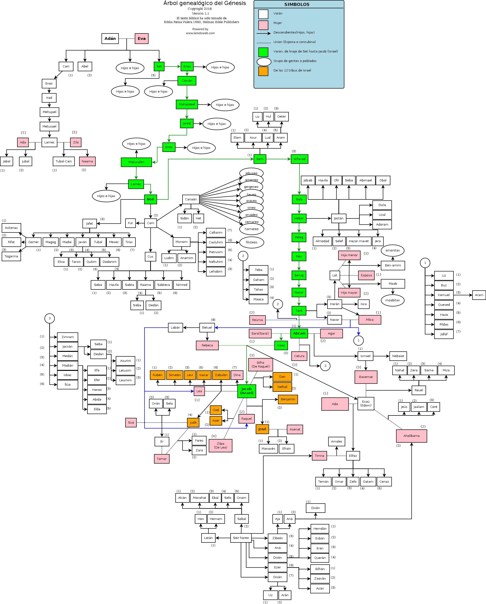 Imagen del arbol genealogico de Adan y Evan del libro de Genesis